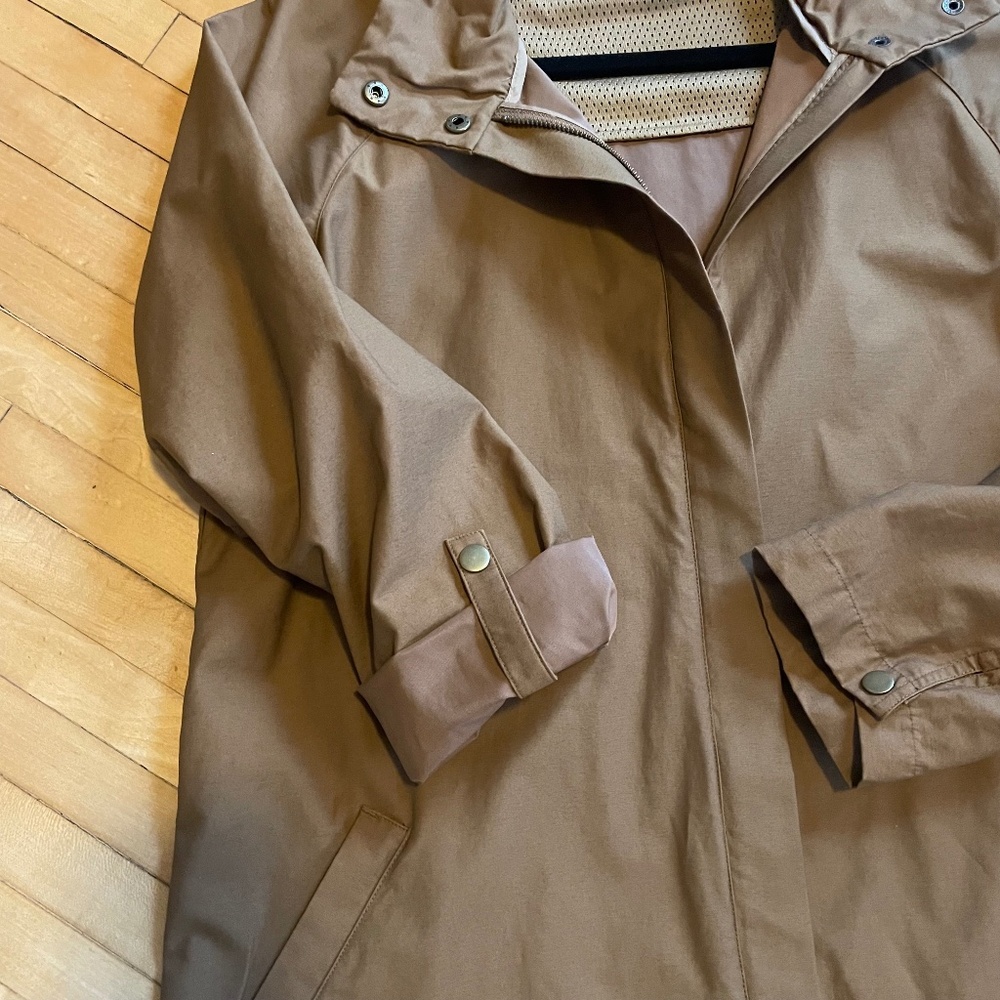 GARNET HILL Longline Modern Trench Coat Jacket 2 Way Zip Water Resistant Hood - Picture 8 of 16